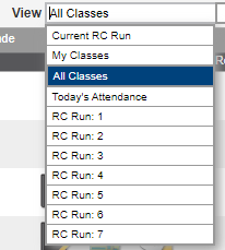 A photo showing the drop down menu in the top right corner of the TAC screen when logged in as a teacher. The "All Classes" option is highlighted. 