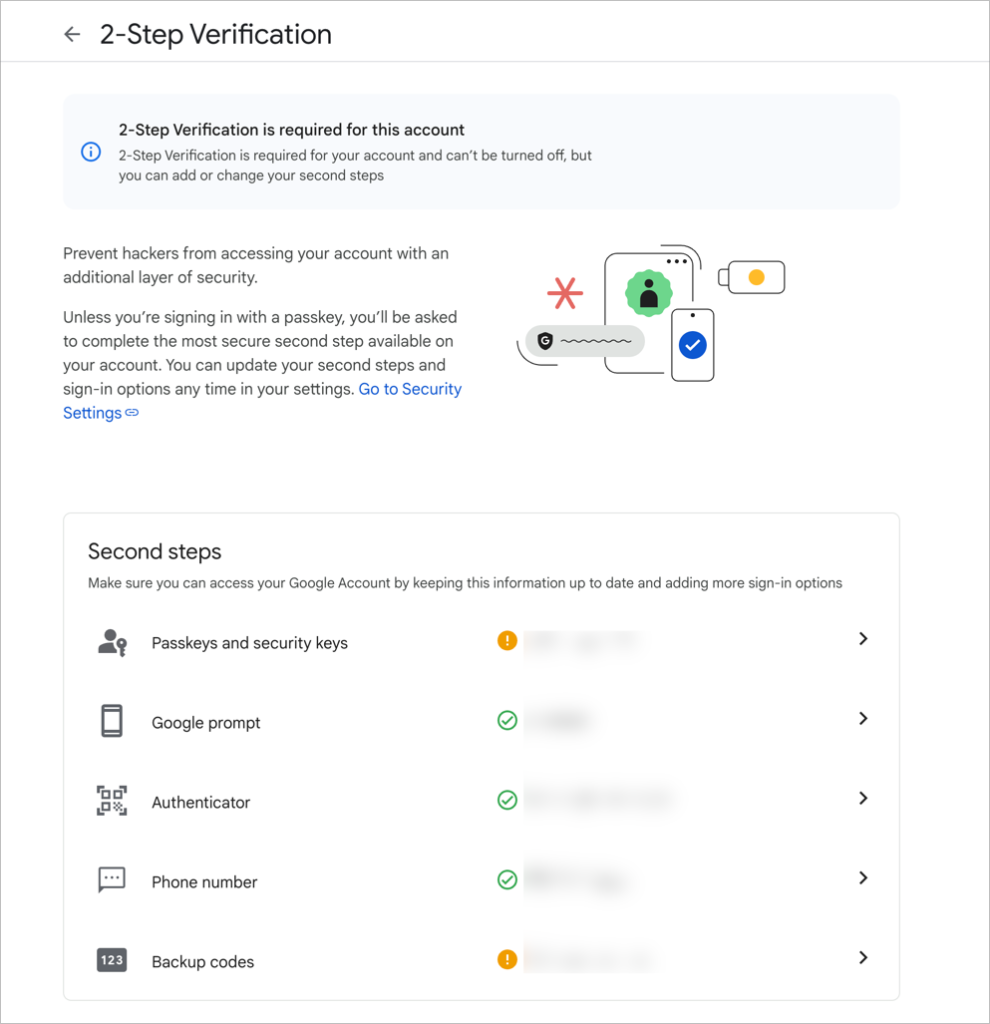 screenshot of 2SV methods from google