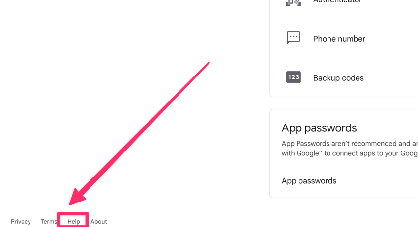 enrollment screen with an arrow pointing to the help link