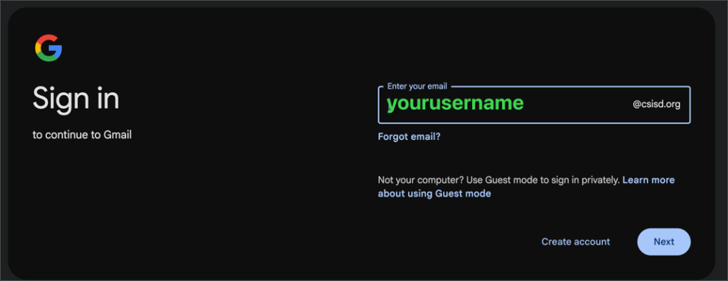 Screenshot of the login screen