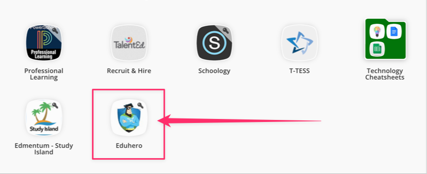 Arrow pointing to the Edu hero icon on the classlink dashboard.