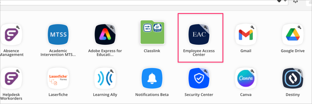 Snipped image showing the EAC icon in Classlink. 