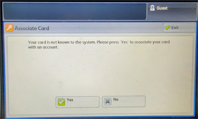 Associate Card message on copier