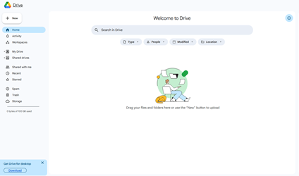 landing page of Google drive