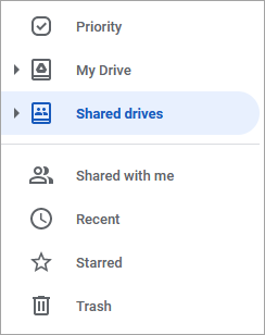 screen shot of menu with shared drive highlighted