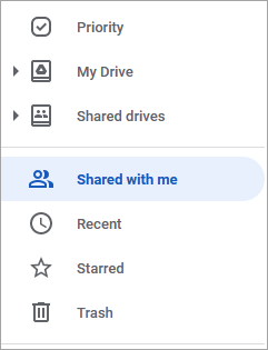 screenshot of menu with shared with me highlighted